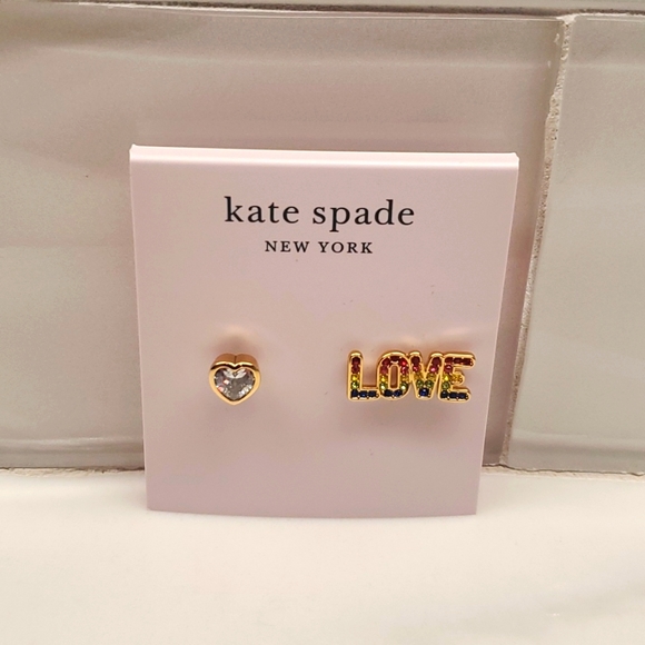 NWT Kate Spade Rainbow Love Assymetrical Studs - Picture 5 of 7
